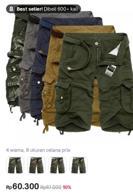 celane pendek cargo. bahan jens model PDL saku ful