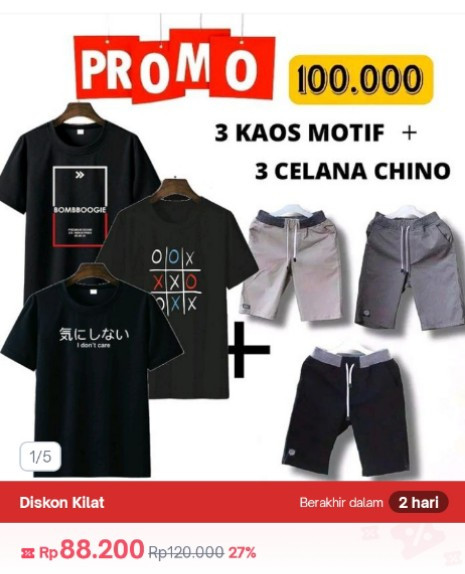 3 celana 3 kaos Rp. 100rb